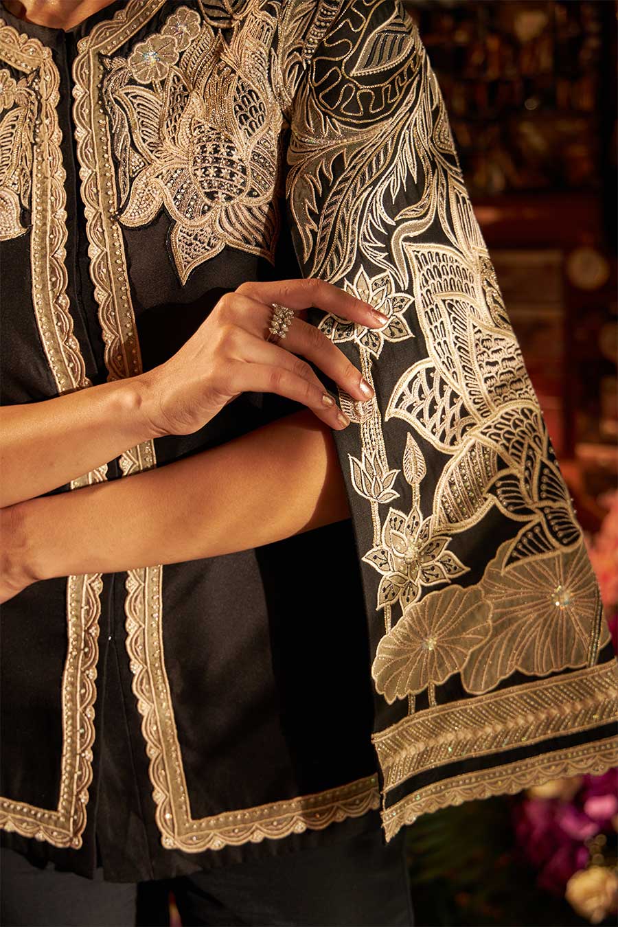Black Embroidered Silk Jacket - Shreeka