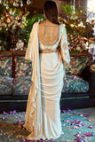 Ivory Satin Saree - Shreeka