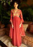 Rust Chanderi & Georgette Embroidered Anarkali Set