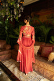 Rust Chanderi & Georgette Embroidered Anarkali Set