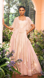 Champagne crushed Tissue & Organza Gown set with Cape