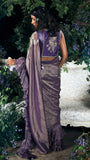 Purple Tissue , Crushed Jaquard Stripe & Dupion Saree Set