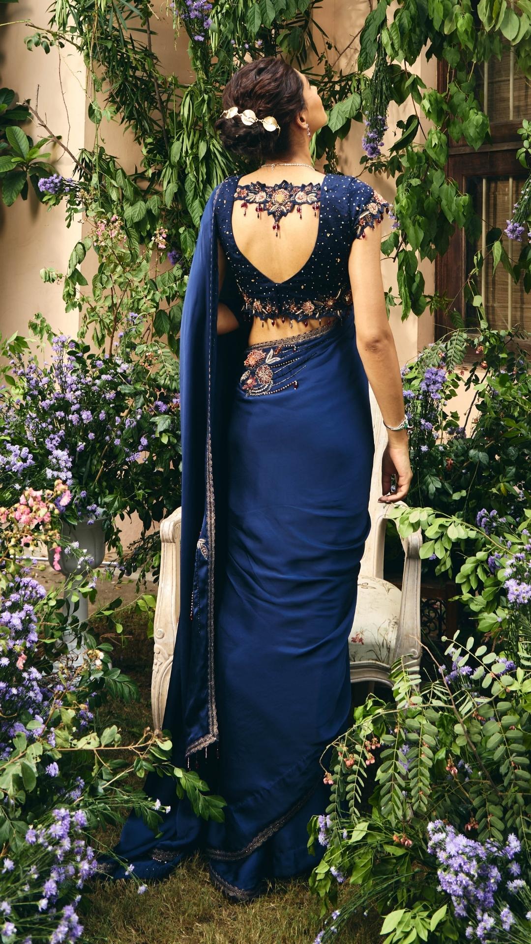 Mid Night Blue georgette & Satin Orangza  Saree Set
