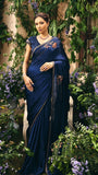 Mid Night Blue georgette & Satin Orangza  Saree Set