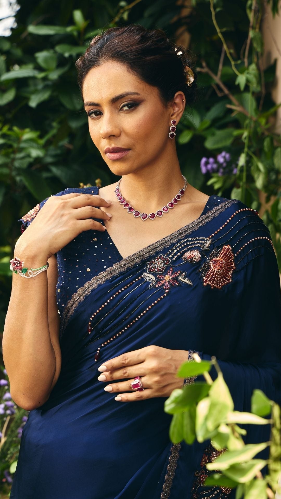 Mid Night Blue georgette & Satin Orangza  Saree Set