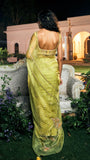 Lime Green Banarasi Tissue & Silk Organza Saree Set
