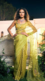 Lime Green Banarasi Tissue & Silk Organza Saree Set