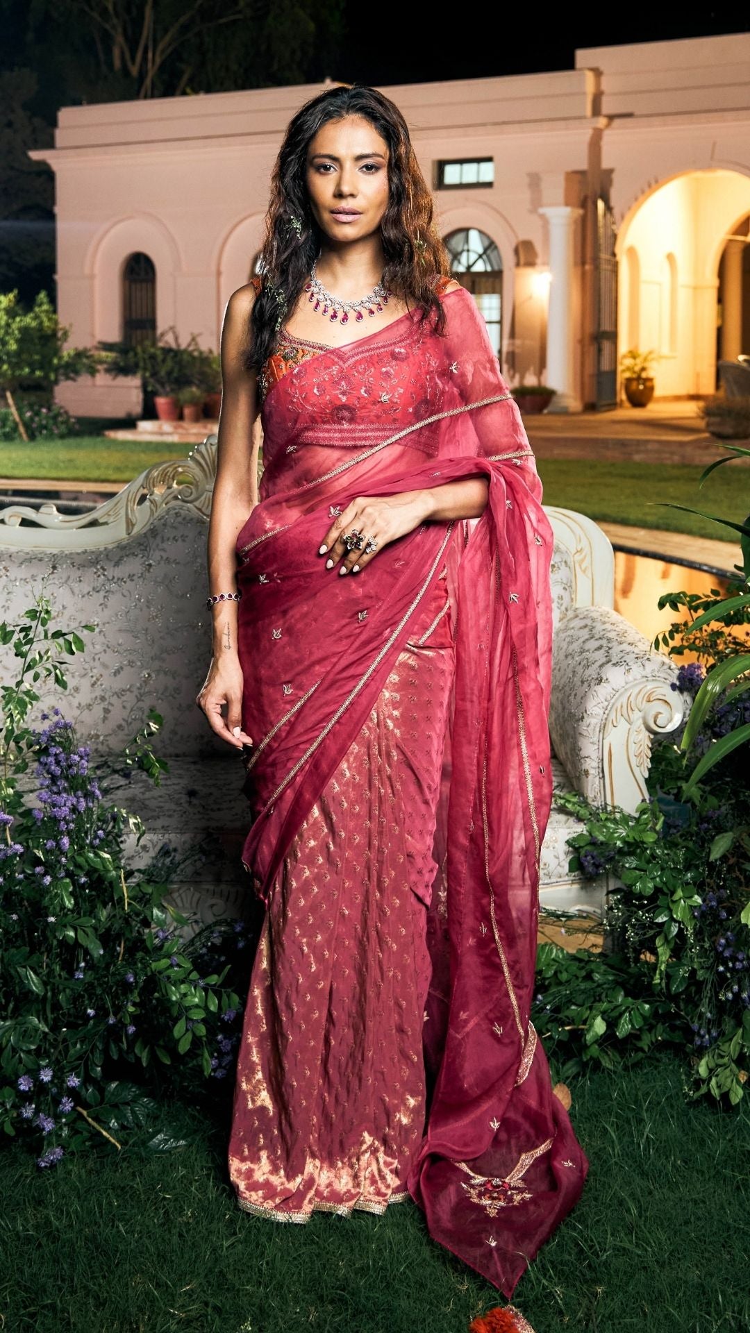 Magenta Pink Banarasi Tissue & Silk Organza Saree
