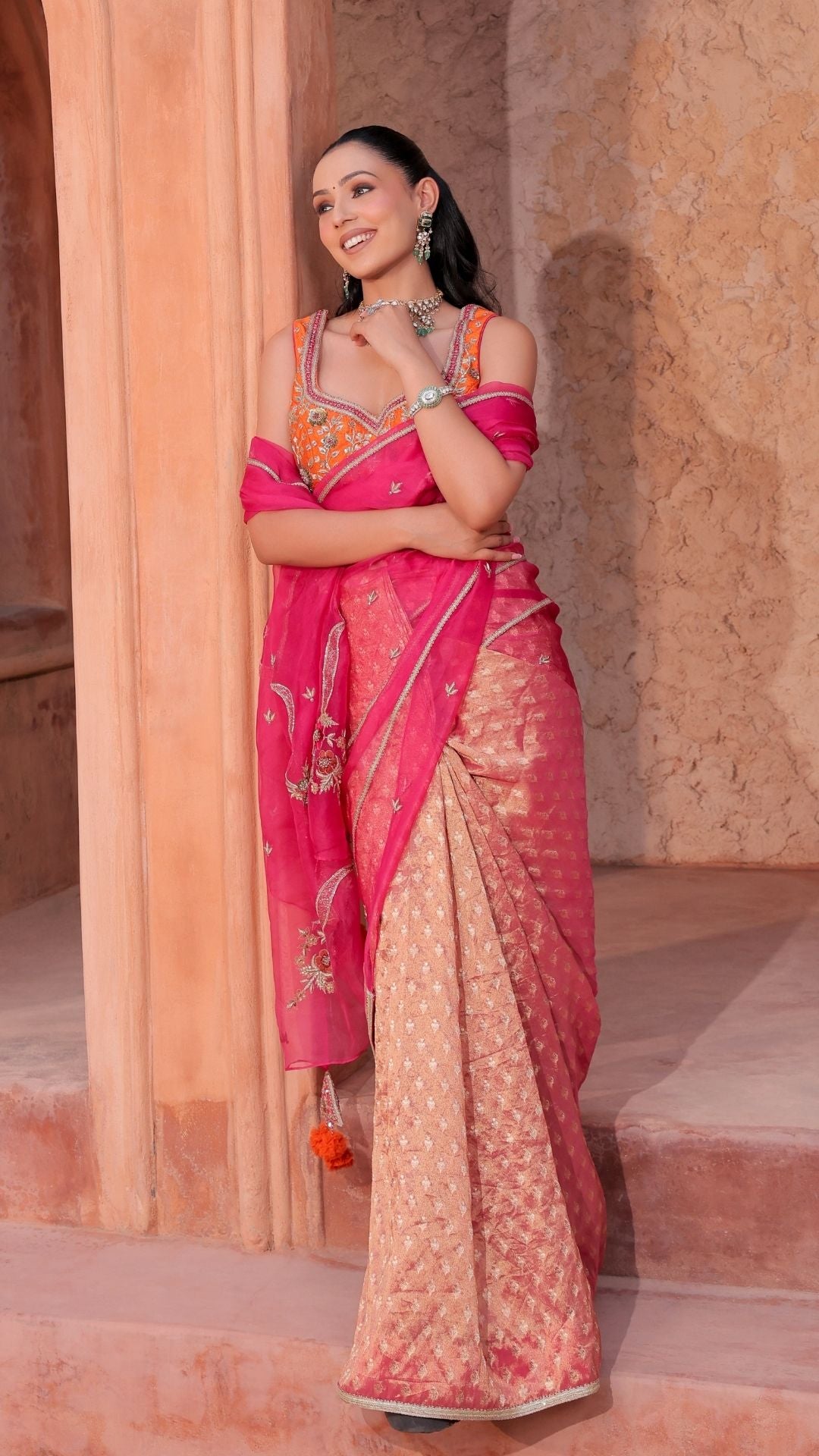 Magenta Pink Banarasi Tissue & Silk Organza Saree