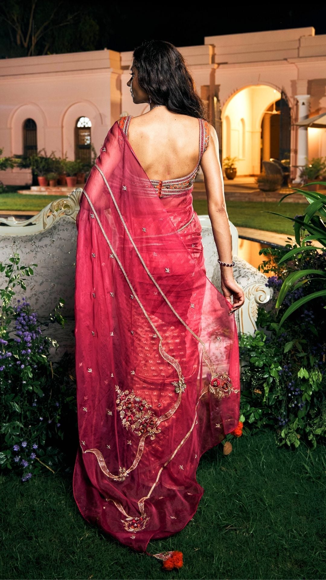 Magenta Pink Banarasi Tissue & Silk Organza Saree