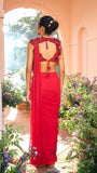 Hot Red Gerogette & Organza Drape Saree set