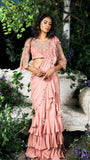 Peach pink Organza & Chinon Chiffon Drape Saree set