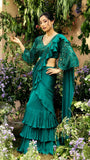 Emerald Green Organza & Gerogette Drape Saree set