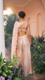 Champagne Organza cape with Crushed Jacquard Stripe & Silk Sharara