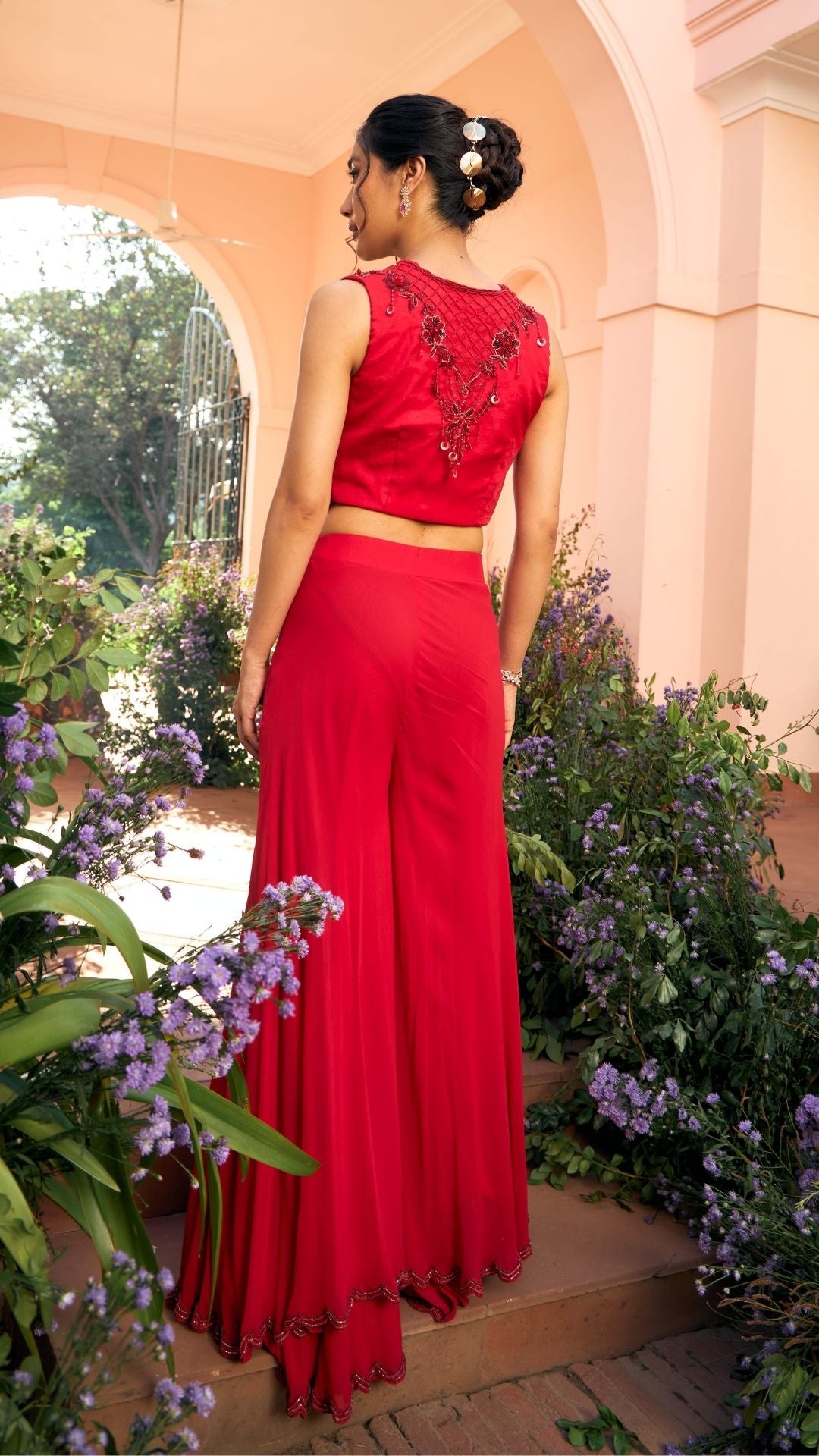 Hot Red Organza & Gerogette Sharara set