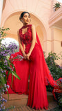 Hot Red Organza & Gerogette Sharara set