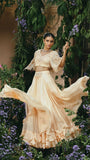 Peach Organza  & Satin Organza Cape with Skirt