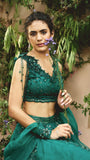 Emerald Green embroidered Organza Skirt Set