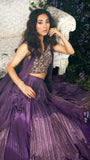 Purple Chanderi zari ,Crepe & Tissue Skirt Set