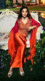 Orange ombre Organza  & Modal Satin Drape Skirt Set