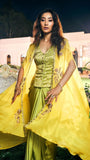 Lime Green Banarsi Butti , Organza  & Modal Satin Drape Skirt Set