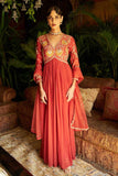 Rust Chanderi & Georgette Embroidered Anarkali Set
