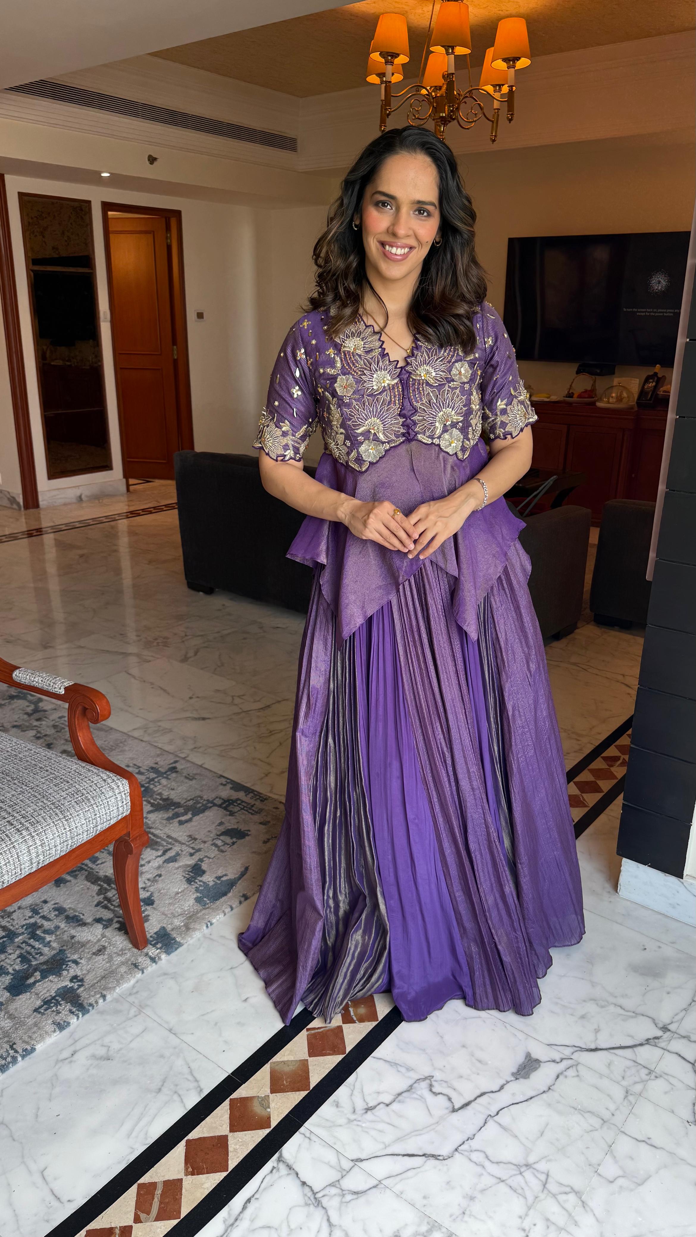 Purple Peplum and Skirt Set with Dupatta