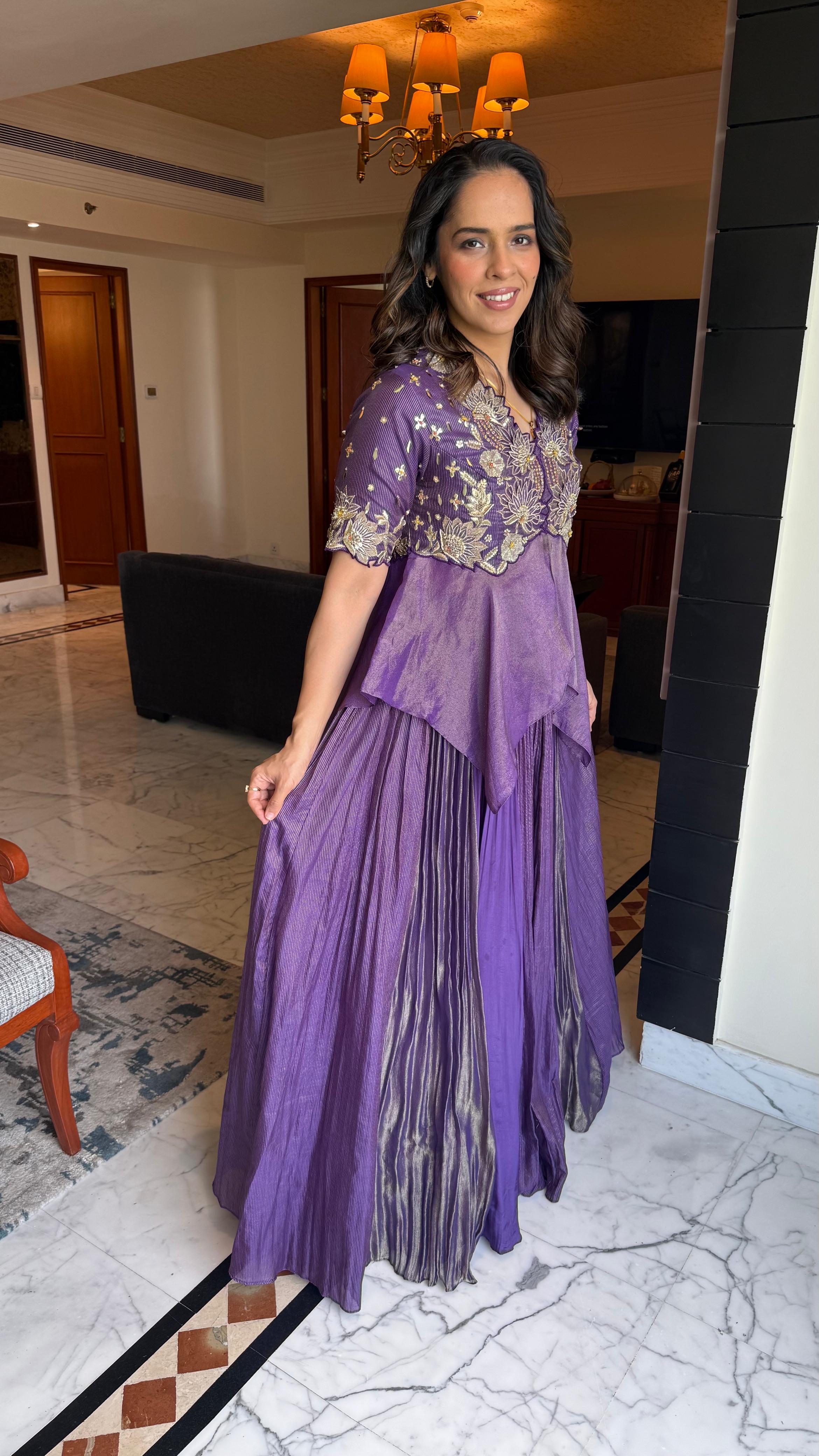 Purple Peplum and Skirt Set with Dupatta