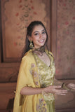 Lime Green Banarsi Butti ,  Organza  & Modal Satin Drape Skirt Set