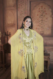 Lime Green Banarsi Butti ,  Organza  & Modal Satin Drape Skirt Set