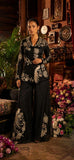 Black and White Embroidered Jacket and Pant Set