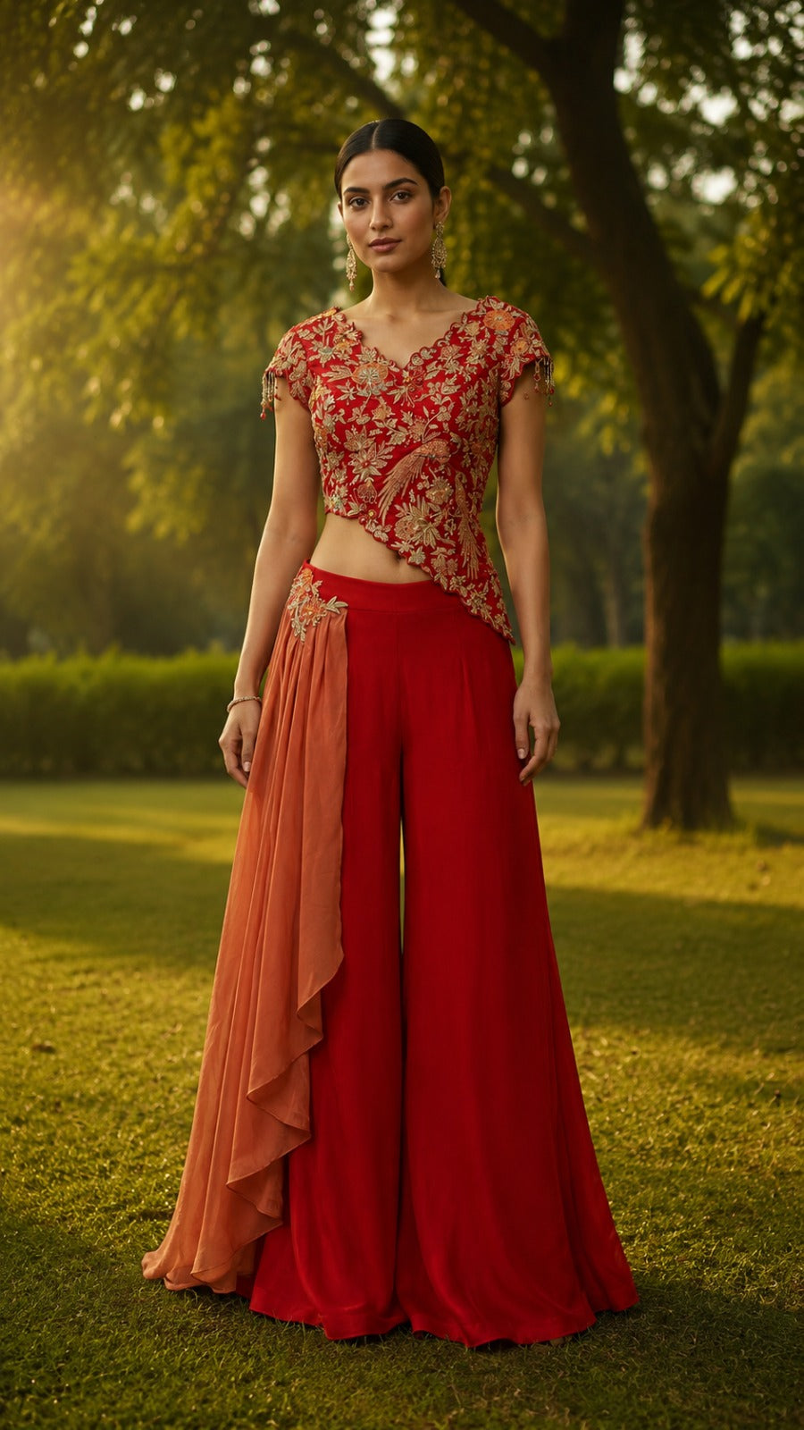 Rust Asymmetrical Top with pants