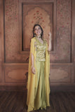 Lime Green Banarsi Butti , Organza  & Modal Satin Drape Skirt Set