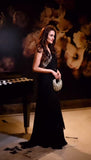 Black georgette embroidered drape saree set