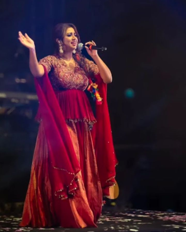 Deep red georgette peplum multikali sharara set