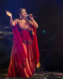 Deep red georgette peplum multikali sharara set