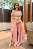 Blush pink chanderi zari waist coat set