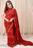 Rust Silk Georgette Printed & Embroidered Saree Set