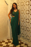 Emerald Green Organza & Georgette Drape Saree set