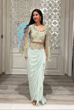 Mint Jacket and asymmetric Drape  Skirt Set