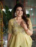 Pista green banarasi tissue peplum set