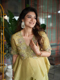 Pista green banarasi tissue peplum set