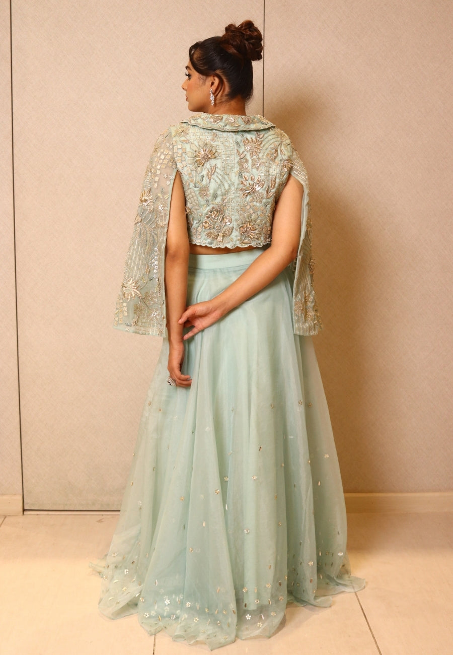 Mint Cape Jacket Skirt Set