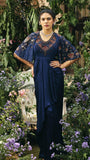 Mid Night Blue Organza & Modal Satin embroidered cape gown