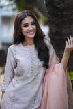 Mauve silk chanderi embroidered suit set