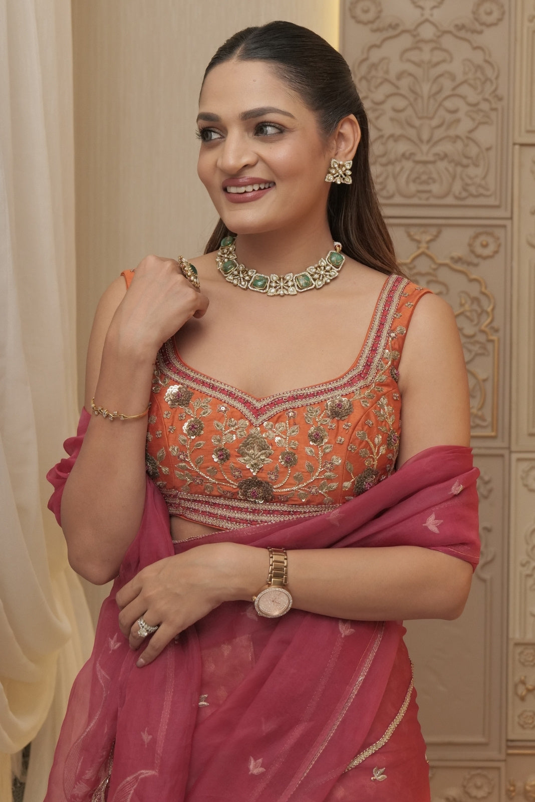 Magenta Pink Banarasi Tissue And Silk Organza Saree