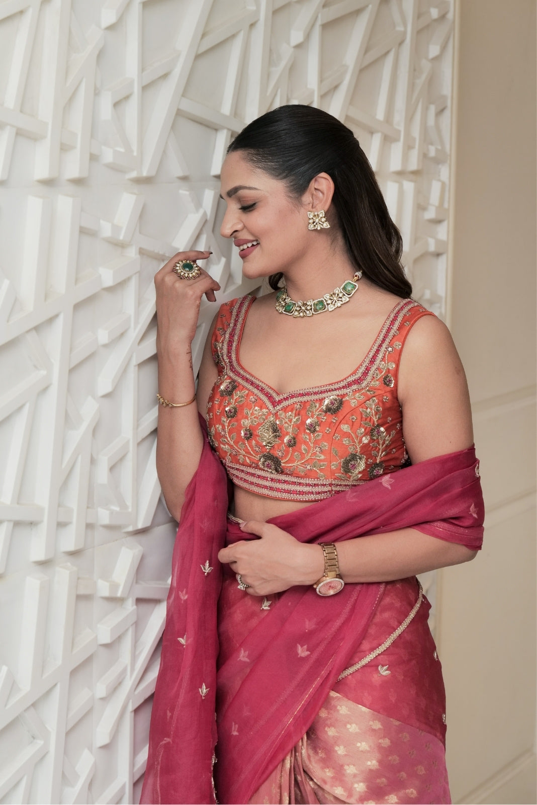 Magenta Pink Banarasi Tissue And Silk Organza Saree