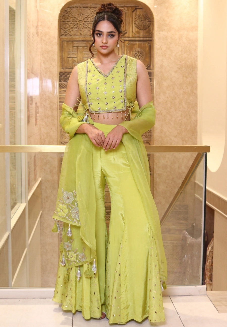 Lime green Blouse With Sharara Set