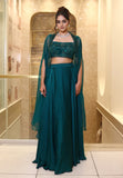 Emerald Green Skirt And Cape Set