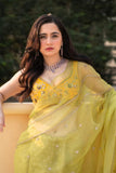 Lime Green Banarasi Tissue And Silk Organza Saree